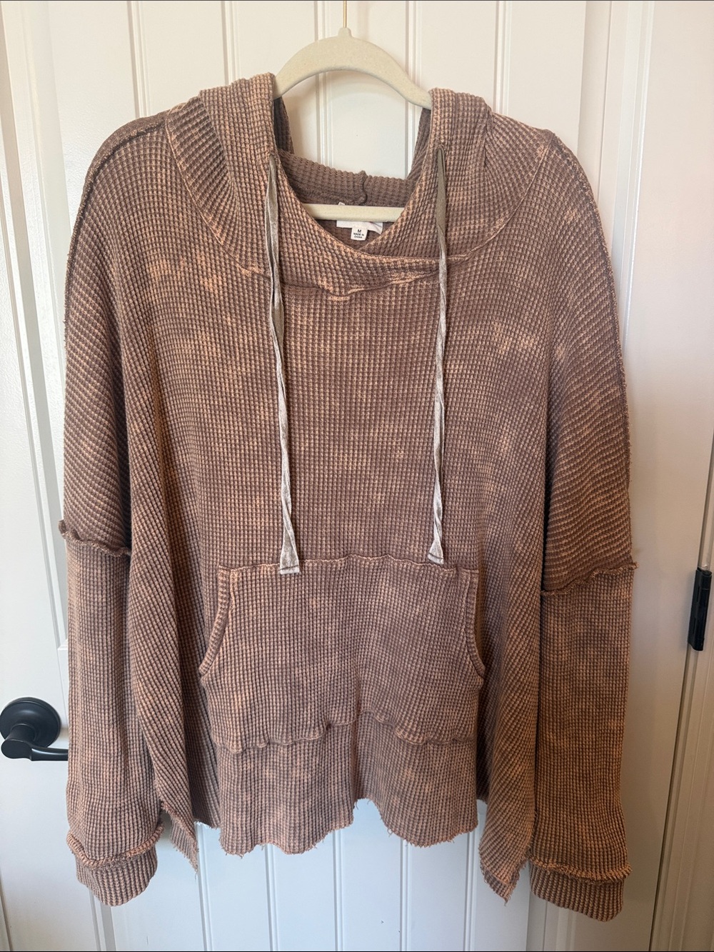 BiBi Washed Brown Waffle-Knit Hooded Sweater - Picture 1 of 9